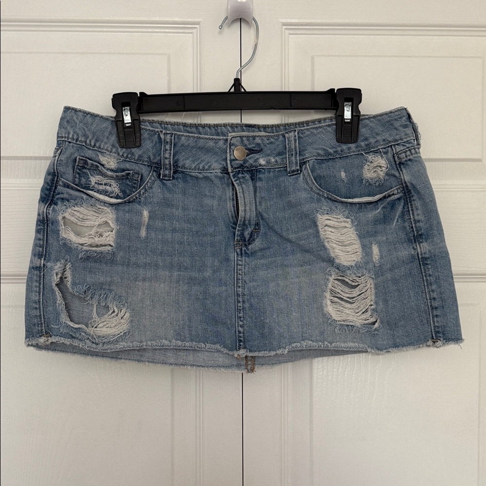 Forever 21 Light Blue Distressed Denim Mini Skirt